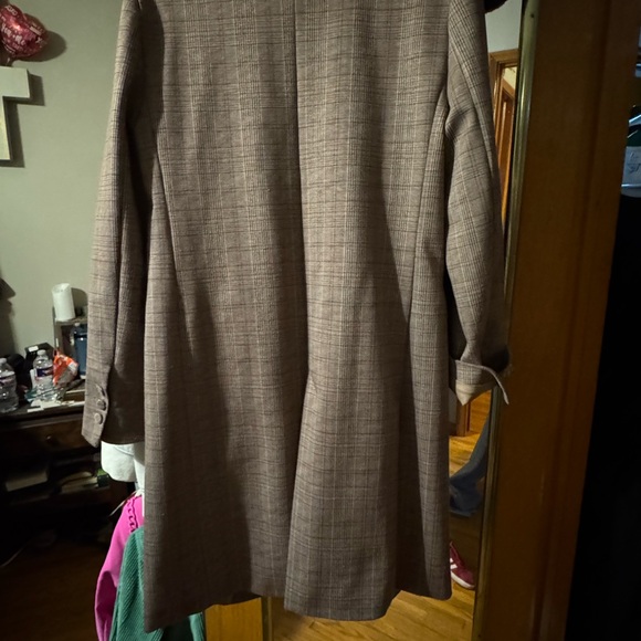 FRENCH MAUVE Size Small Classic Plaid Long Women's Blazer Coat - Brown - Picture 6 of 8